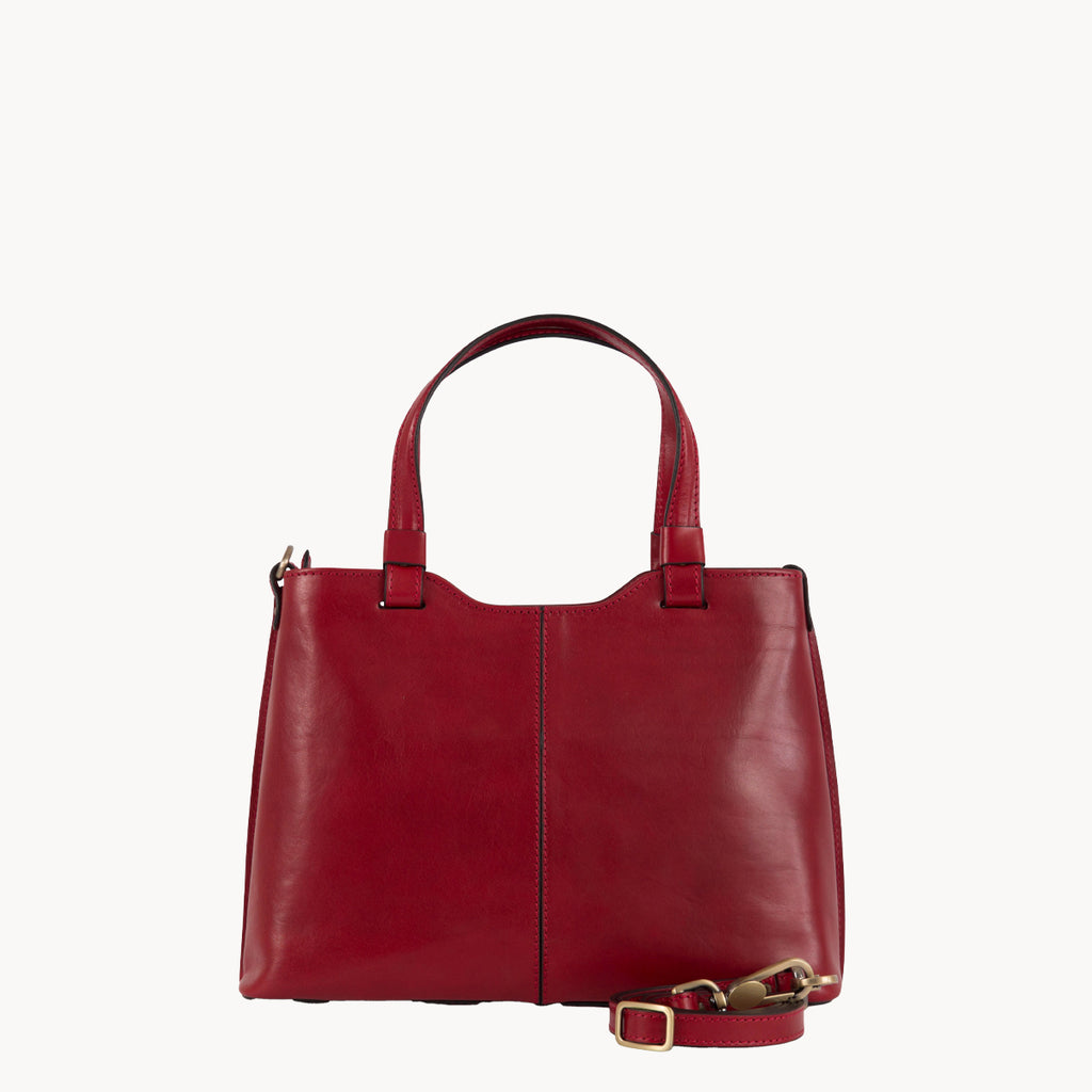 Red handbag on a white background