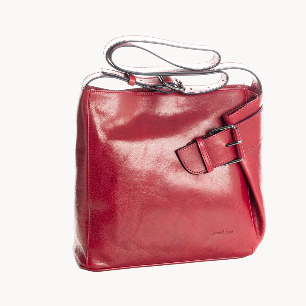 Gianni Conti red crossbody bag with wide shoulder strap and buckle detail