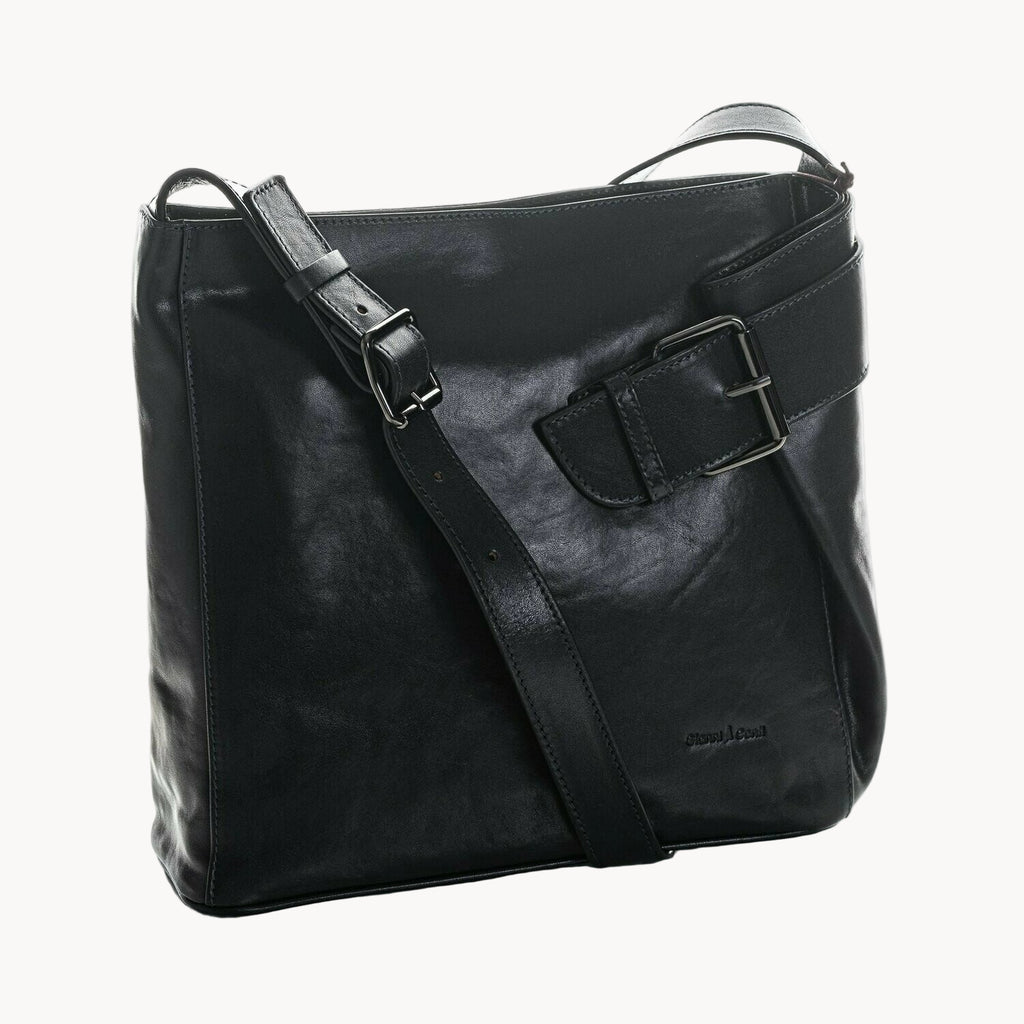 Gianni Conti black crossbody bag with wide shoulder strap and buckle detail