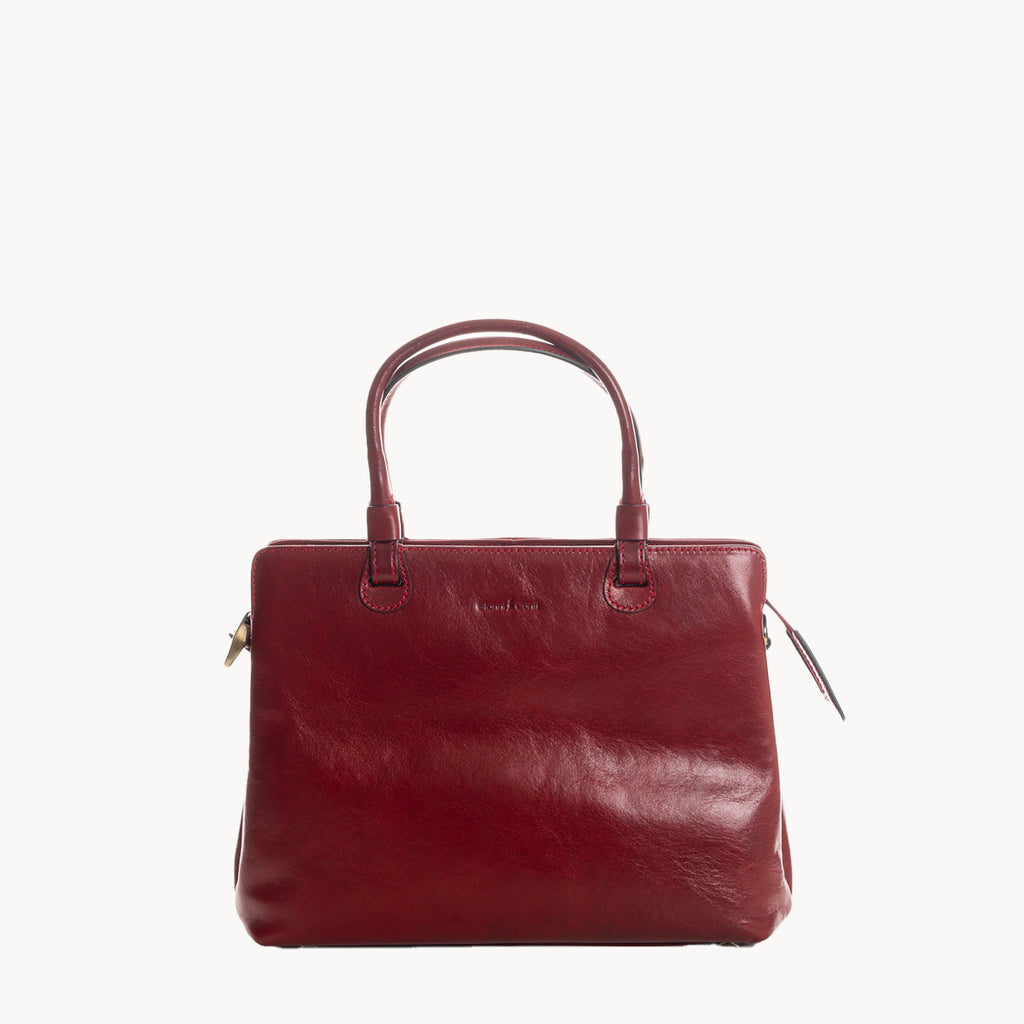 Red handbag on a white background
