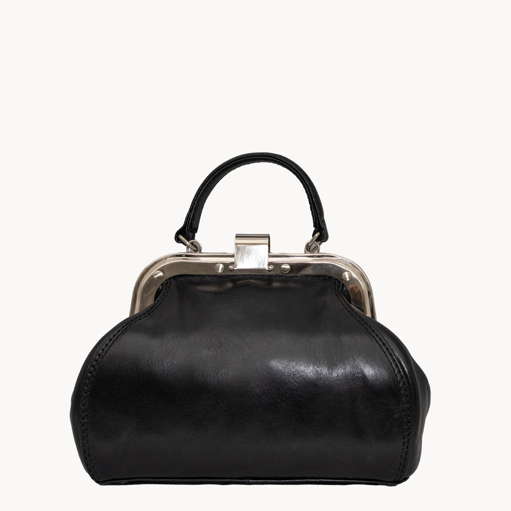 Gianni Conti Small Leather Gladstone Bag - Doctor's Bag in Black - top view showing wide opening and interior