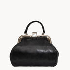 Gianni Conti Small Leather Gladstone Bag - Doctor's Bag in Black - top view showing wide opening and interior