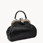 Gianni Conti Small Leather Gladstone Bag - Doctor's Bag in Black - side view showing Italian leather texture and depth