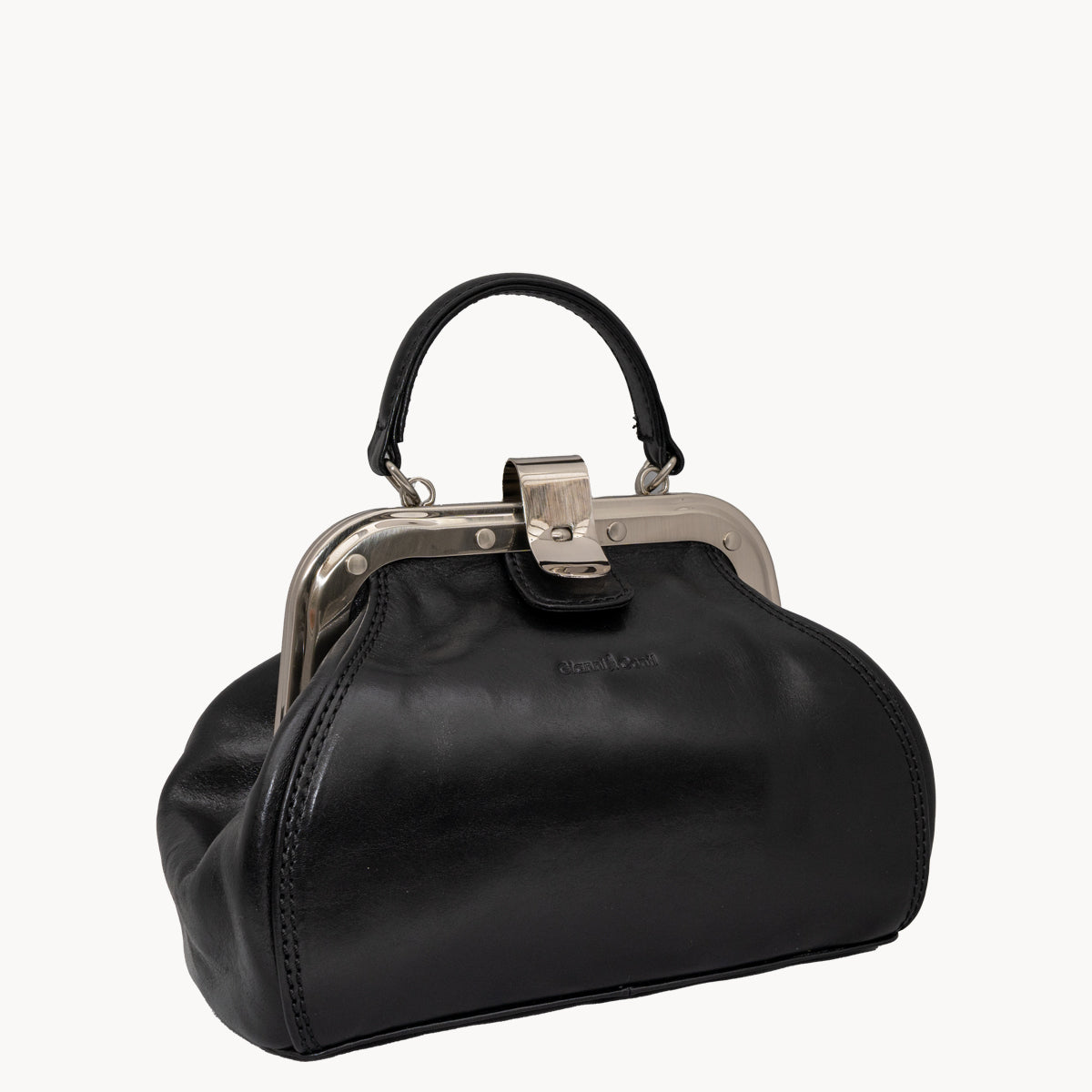 Gianni Conti Small Leather Gladstone Bag - Doctor's Bag in Black - side view showing Italian leather texture and depth