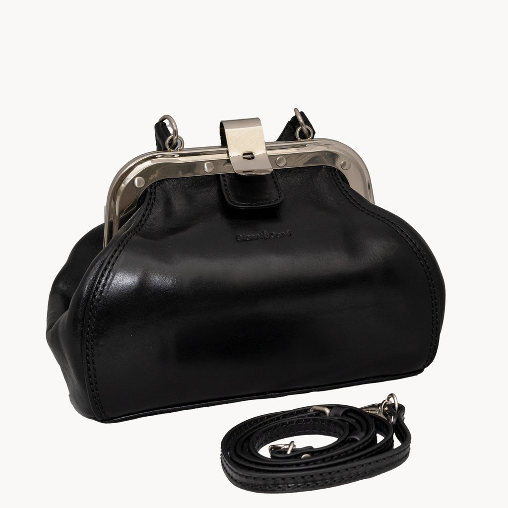 Gianni Conti Small Leather Gladstone Bag - Doctor's Bag in Black - rear view with detachable adjustable strap