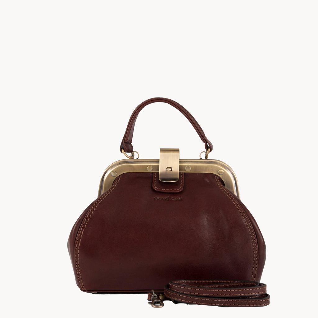 Gianni Conti Small Leather Gladstone Bag - Doctor's Bag in Tan - front view showing structured frame and clip lock