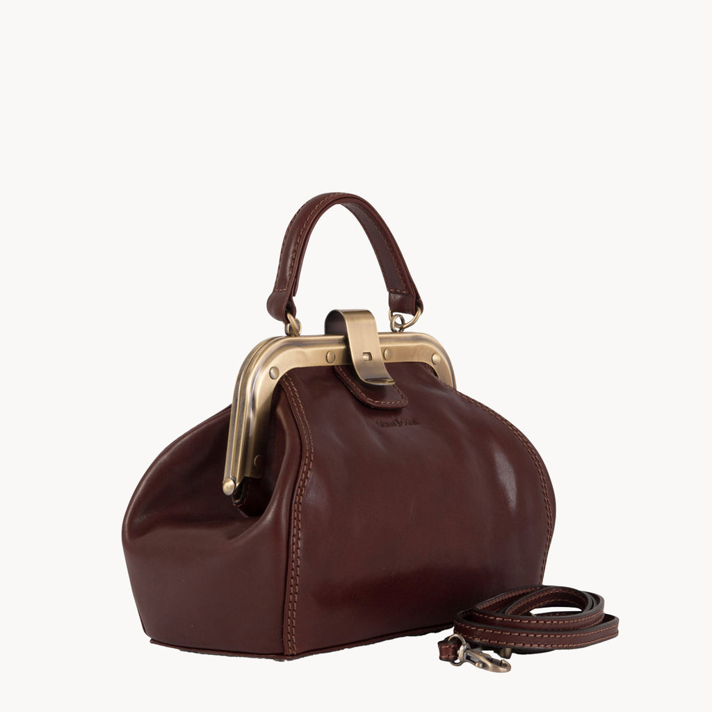 Gianni Conti Small Leather Gladstone Bag - Doctor's Bag in Tan - side view showing Italian leather texture and depth