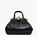 Gianni Conti Medium Leather Gladstone Bag - Classic Doctor's Bag in Black - front view with silver clasp