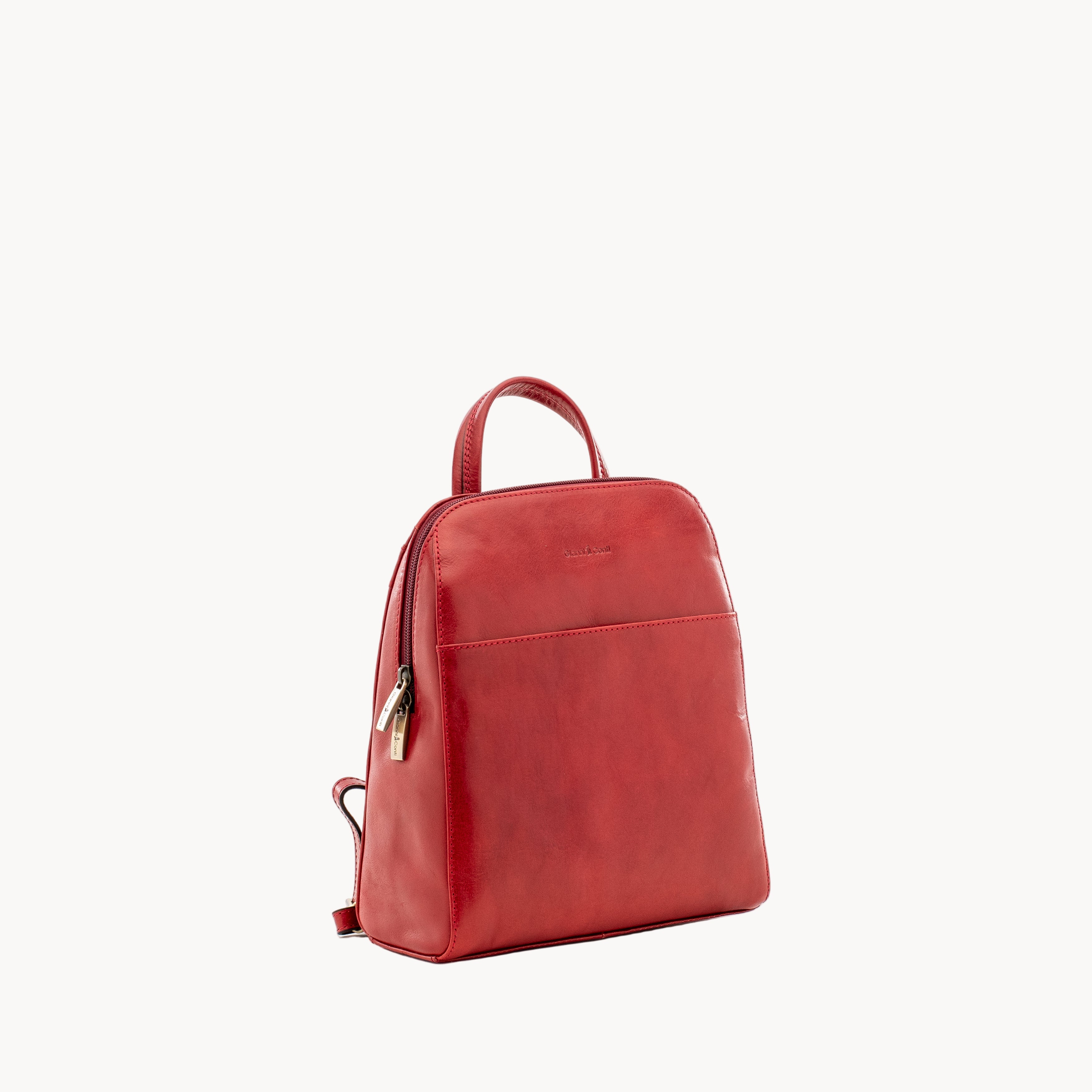 Red backpack on a white background