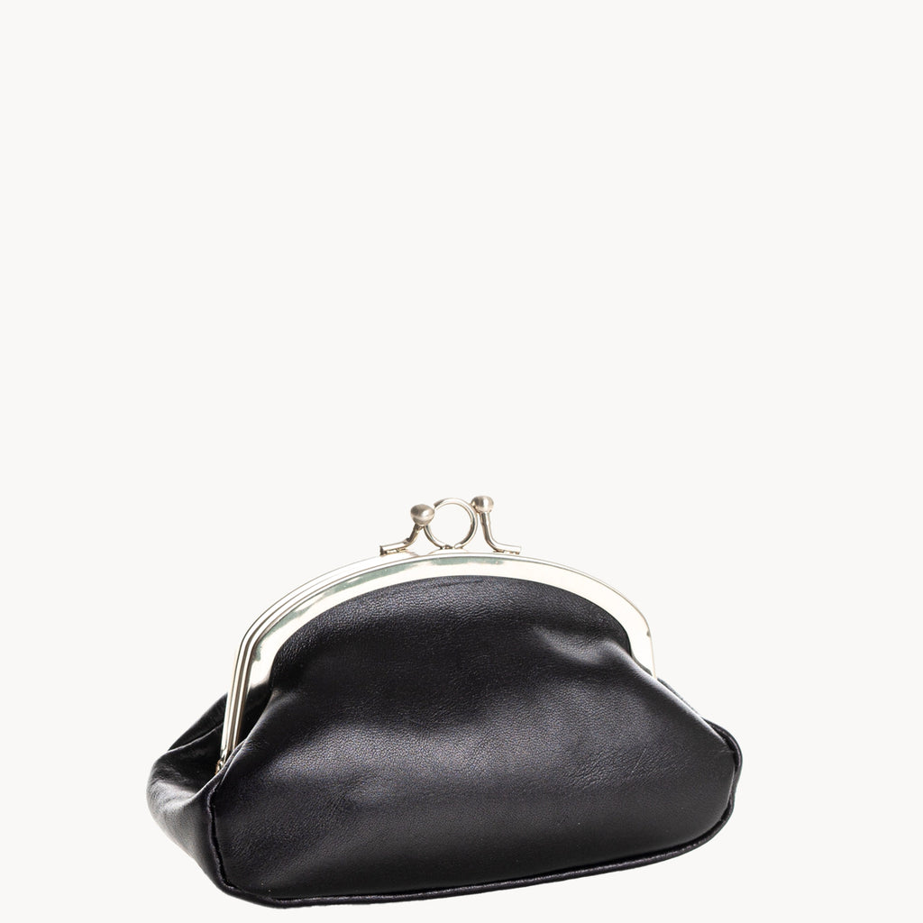 Gianni Conti Clip Top Leather Coin Purse in Black - open view showing interior