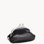 Gianni Conti Clip Top Leather Coin Purse in Black - open view showing interior