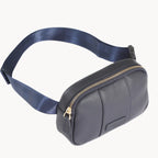 Navy waist bag with a blue strap on a white background