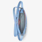 Light blue bag with a zipper on a white background