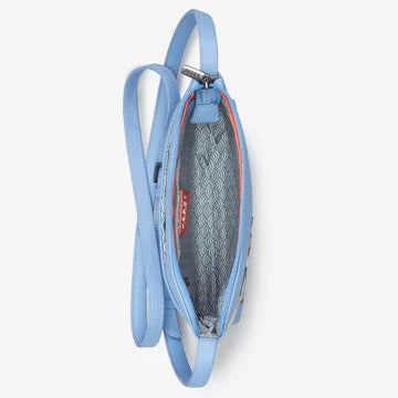 Light blue bag with a zipper on a white background