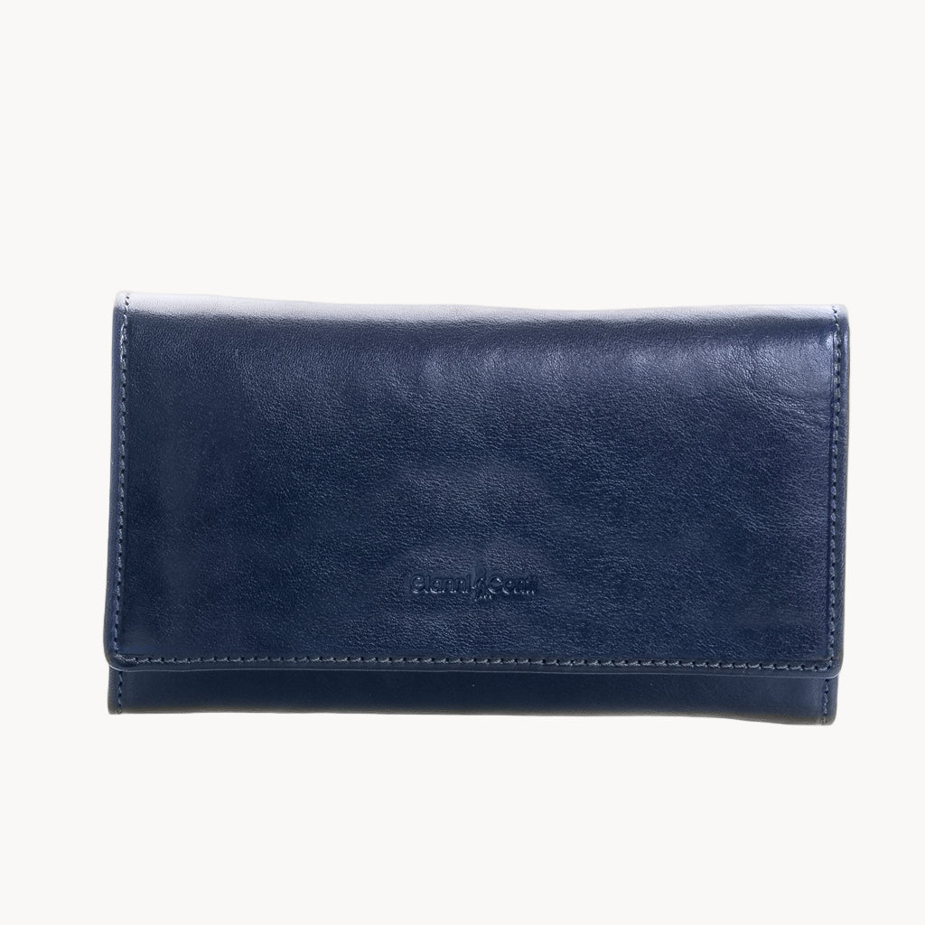 Blue leather wallet on a white background