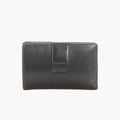 Gianni Conti Medium Trifold Leather Purse in Black - front view showing Gianni Conti branding