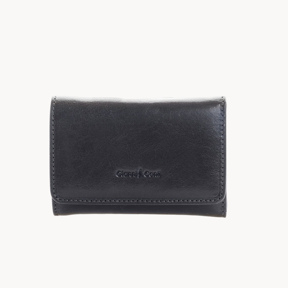 Black leather wallet with 'Gianni Conti' branding on a white background
