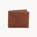 Tan leather wallet on a white background