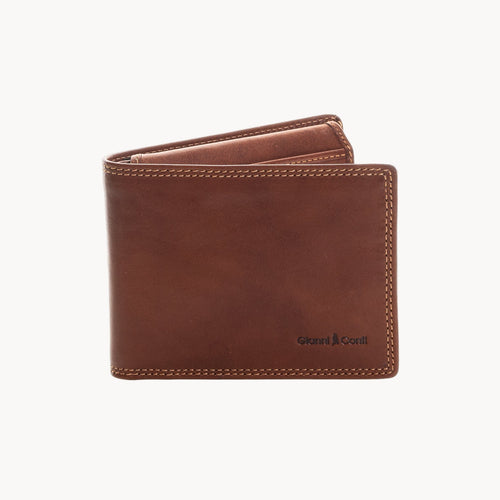 Gianni Conti Bifold Leather Wallet in Tan - front view showing embossed logo