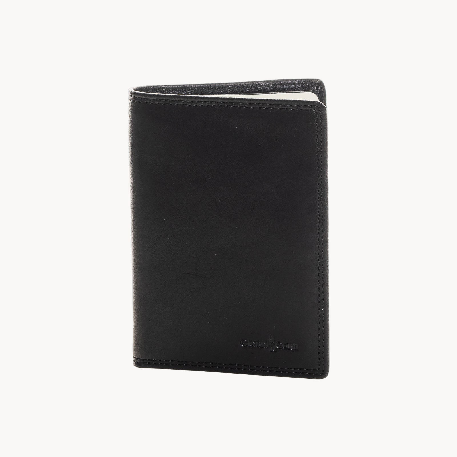 Black leather wallet on a white background