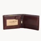 Brown leather wallet with Gianni Conti logo on a white background