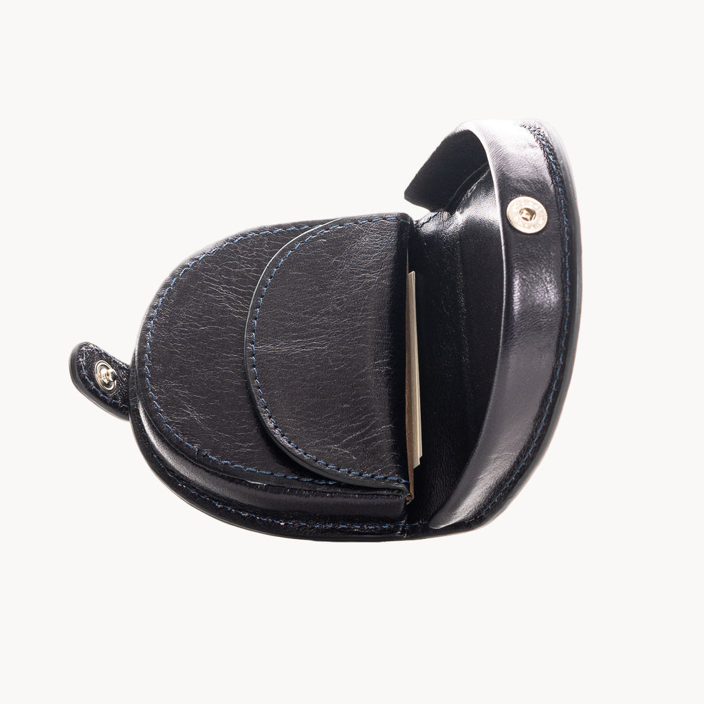 Blue leather coin wallet on a white background