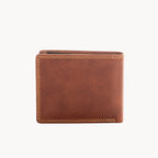 Tan leather wallet on a white background