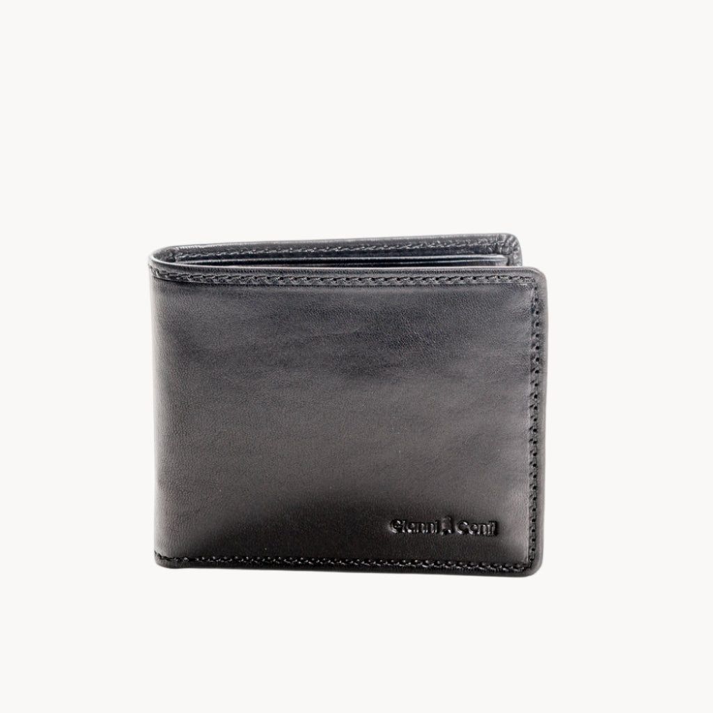 Black leather wallet on a white background