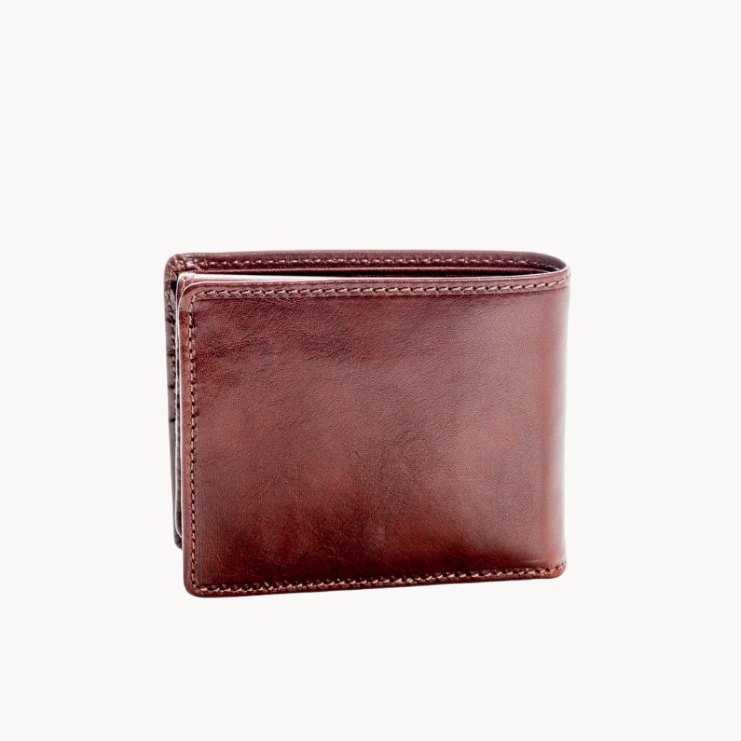 Brown leather wallet on a white background