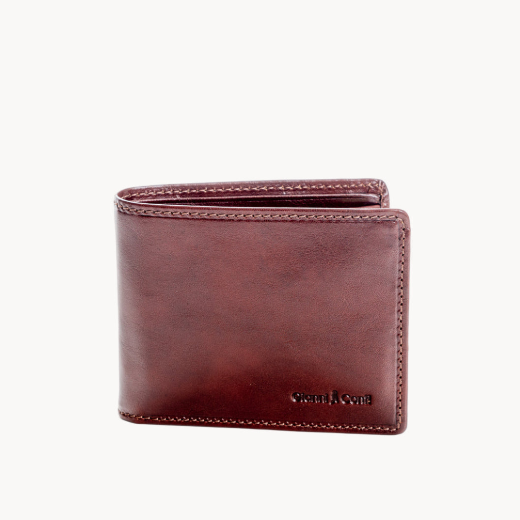 Brown leather wallet on a white background