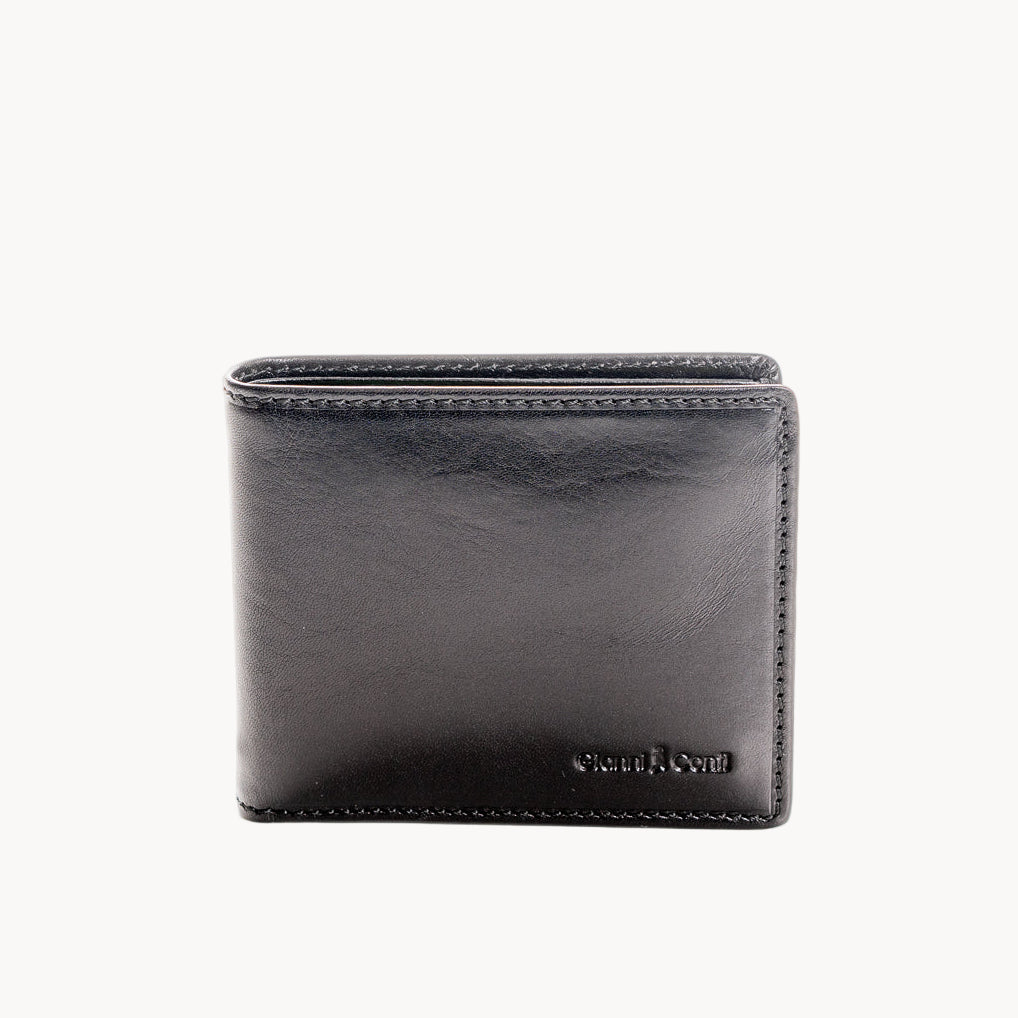 Black leather wallet on a white background