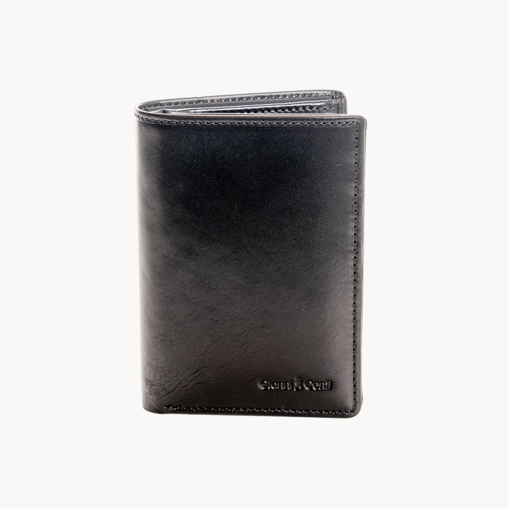 Black leather wallet on a white background