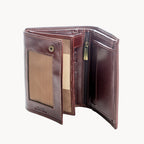 Brown leather wallet with a card holder on a white background