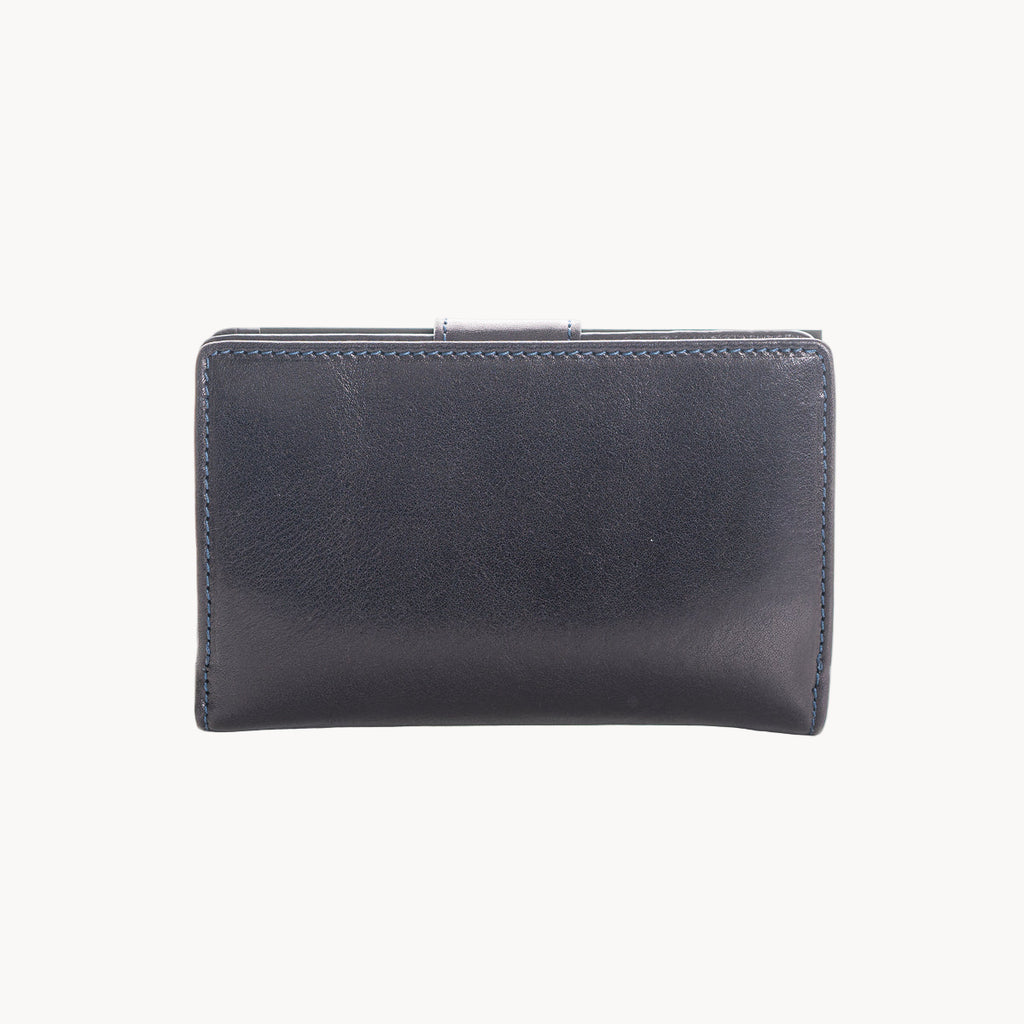 Navy leather wallet on a white background