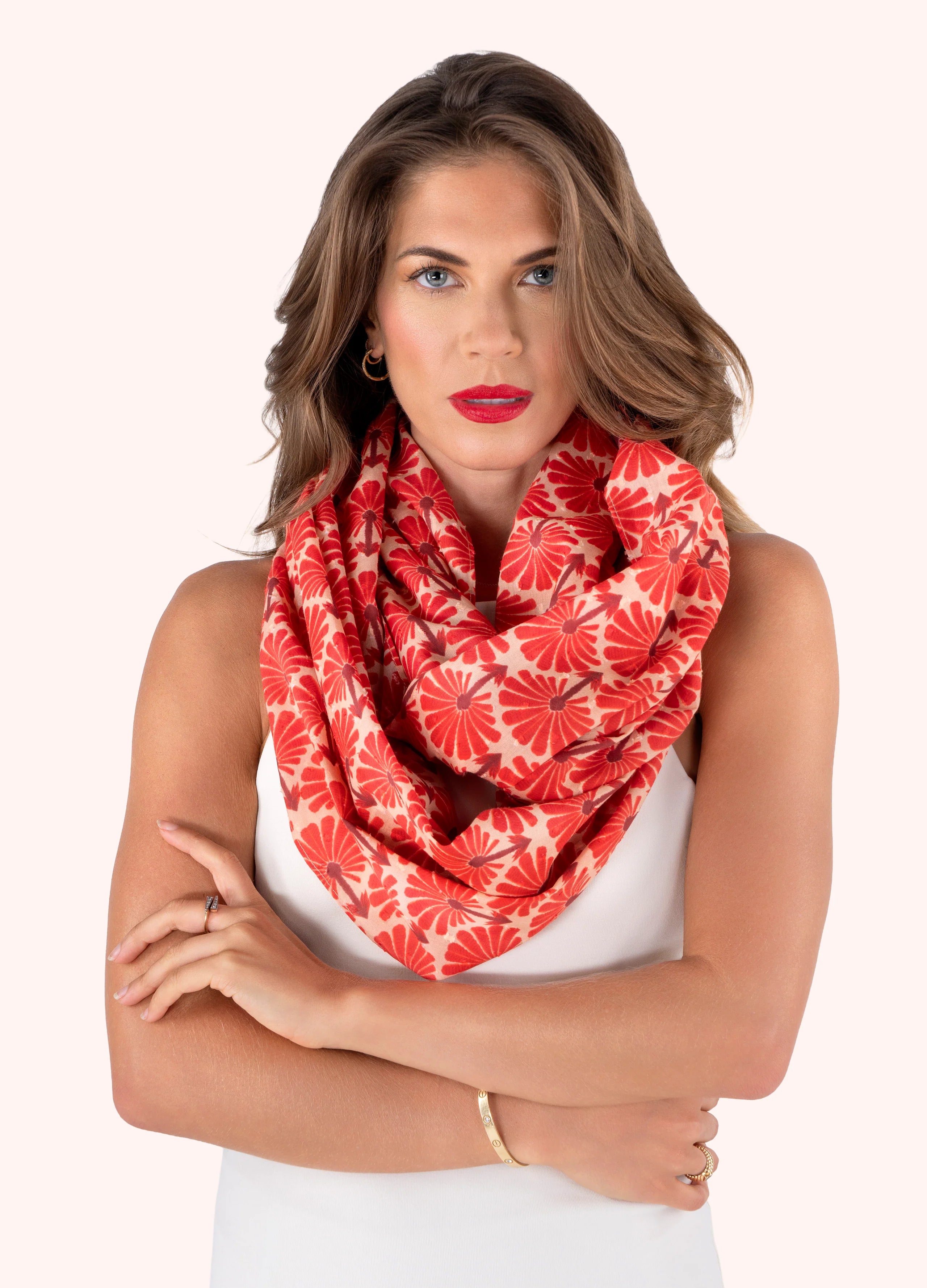 Powder Infinity Scarf - Rouge Palms