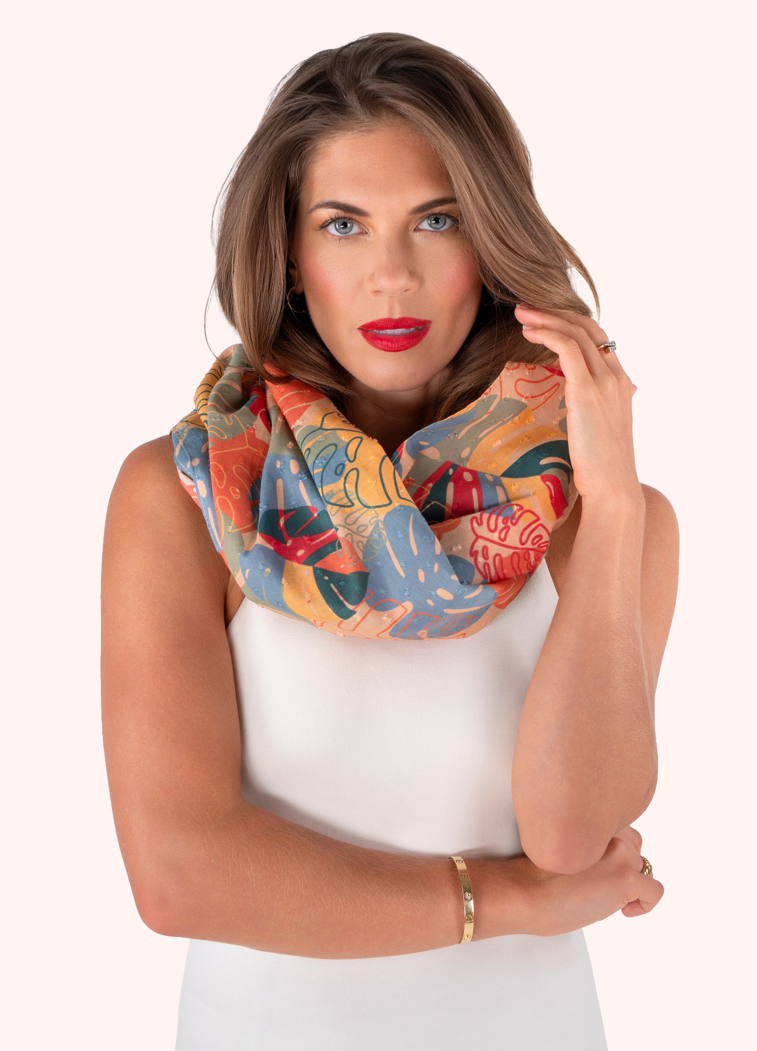 Powder Infinity Scarf - Exotic Leaves