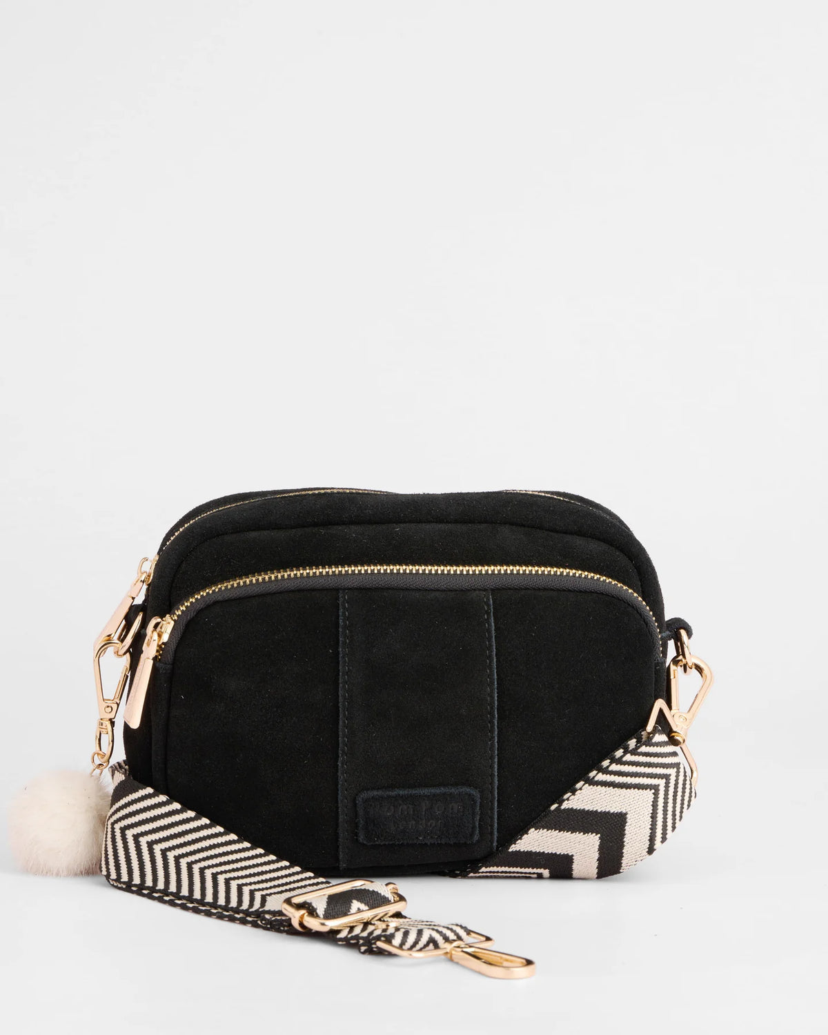 Pom Pom London Original Black suede bag with adjustable strap