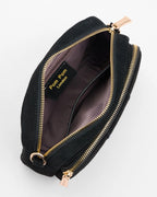 Pom Pom London Original Black suede bag with adjustable strap - inside view