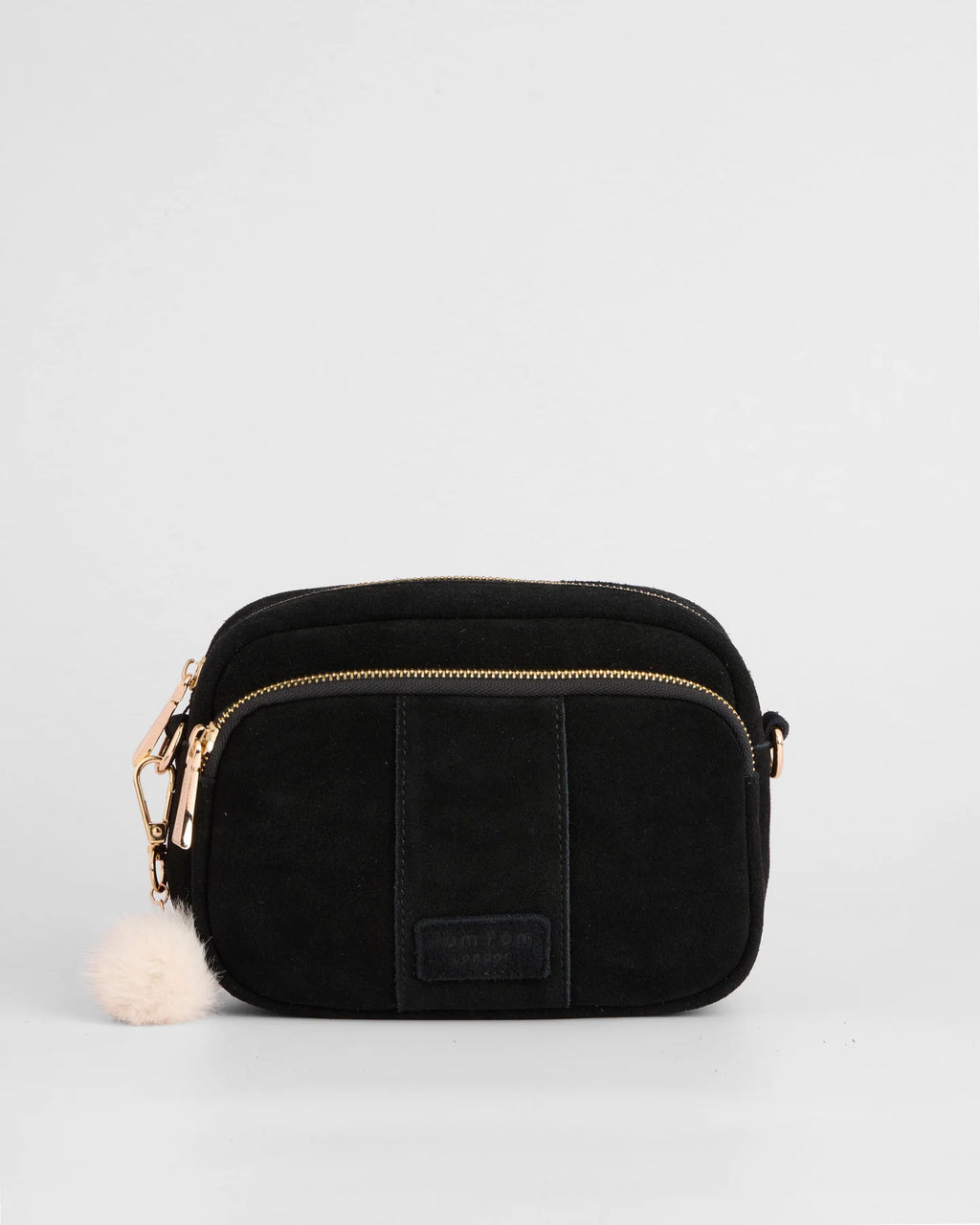 Pom Pom London Original Black suede bag with adjustable strap
