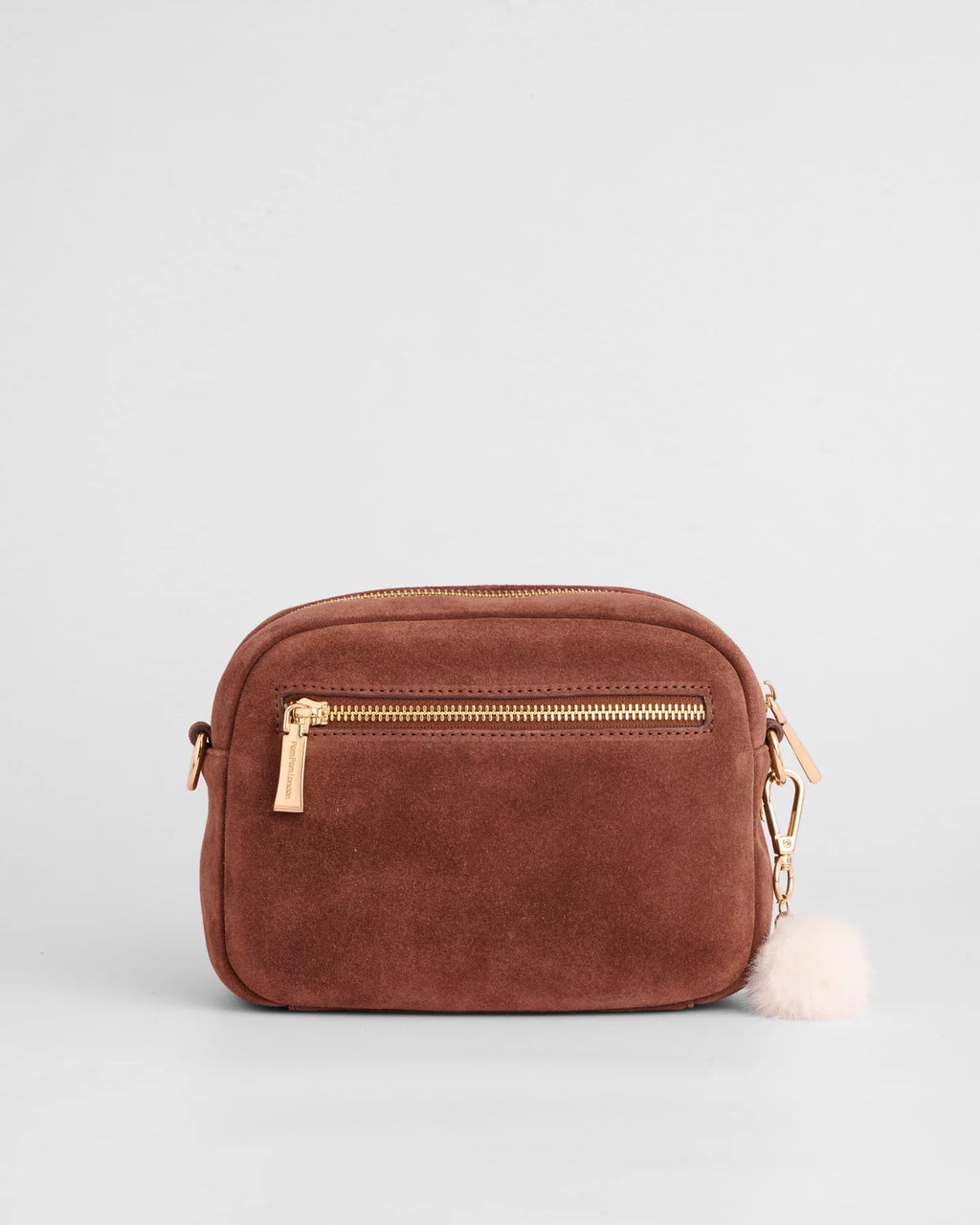 Pom Pom London Original Chocolate brown suede bag with adjustable strap