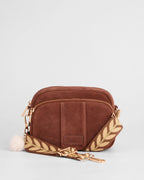 Pom Pom London Original Chocolate brown suede bag with adjustable strap