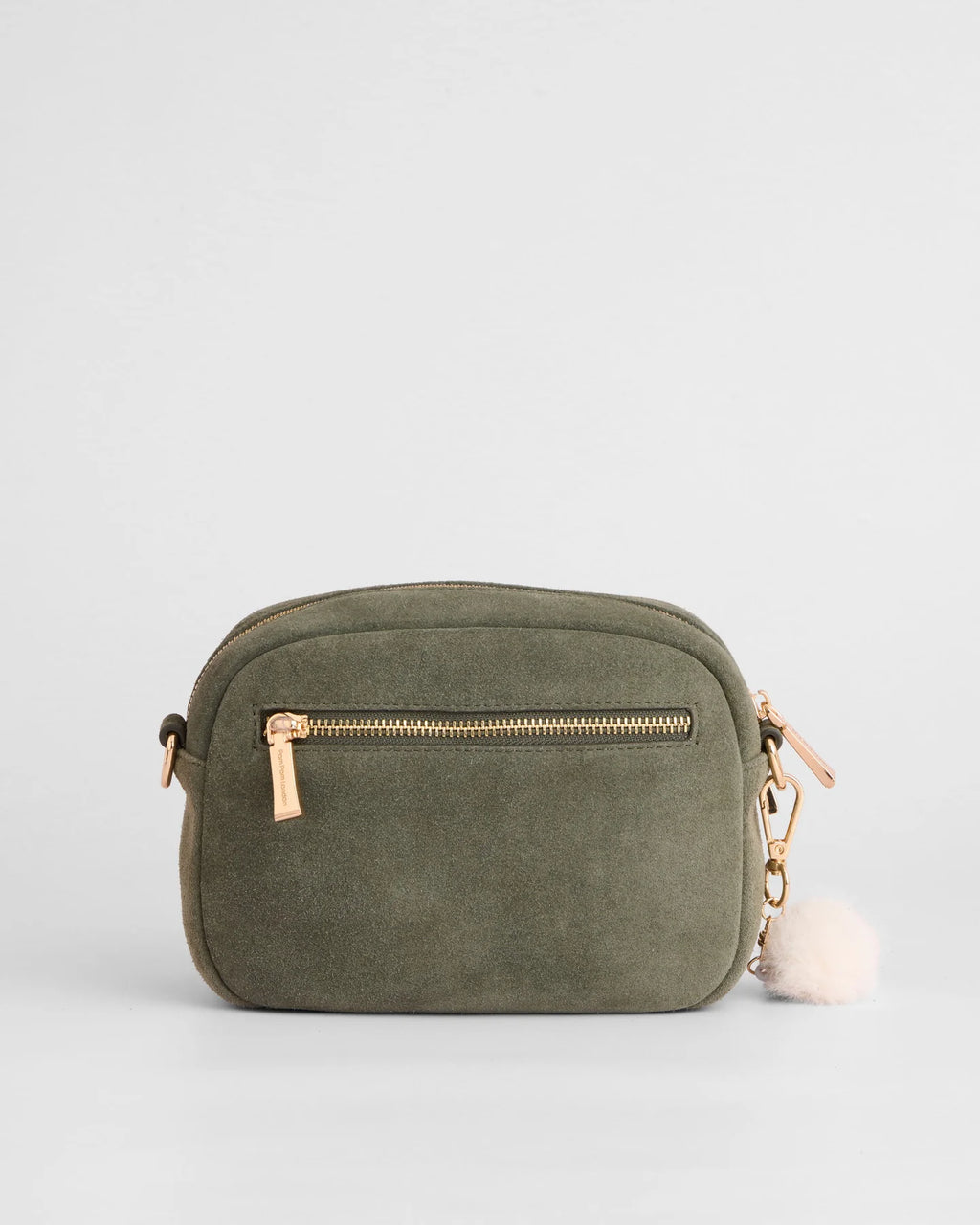 Pom Pom London Original Herb Green suede bag with adjustable strap