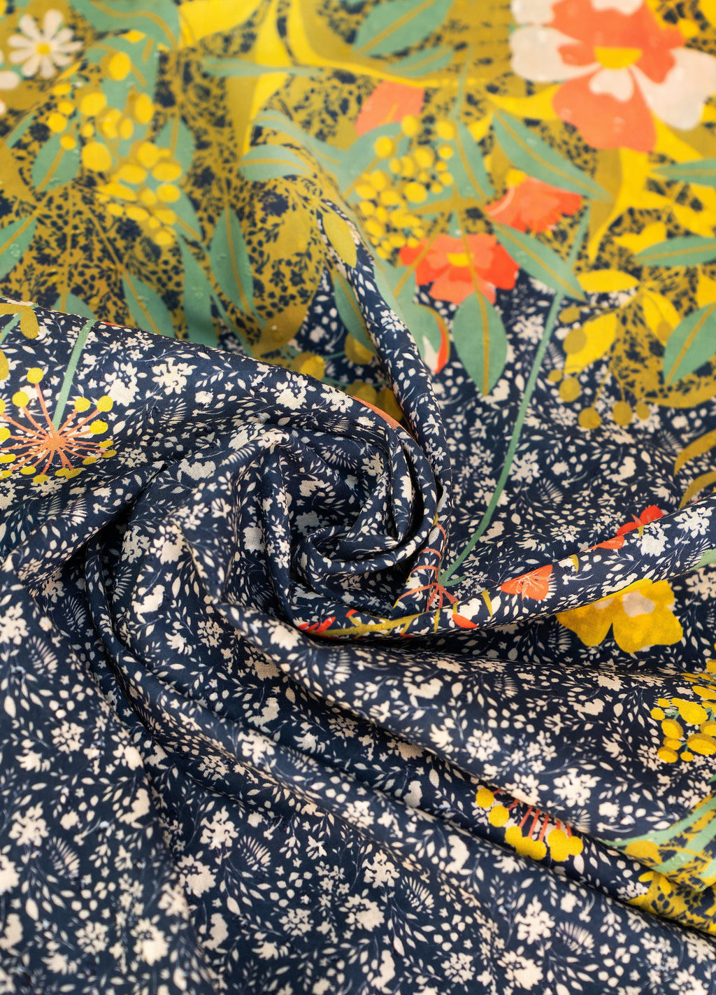 Powder Floral Hedgerow Cotton Scarf – Navy