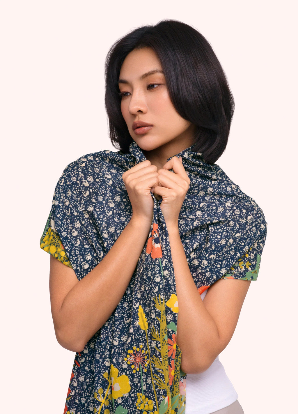 Powder Floral Hedgerow Cotton Scarf – Navy