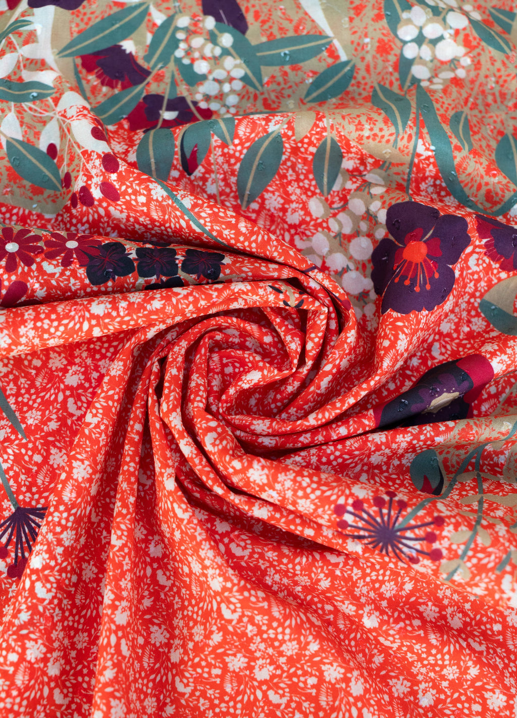 Powder Floral Hedgerow Cotton Scarf – Tangerine