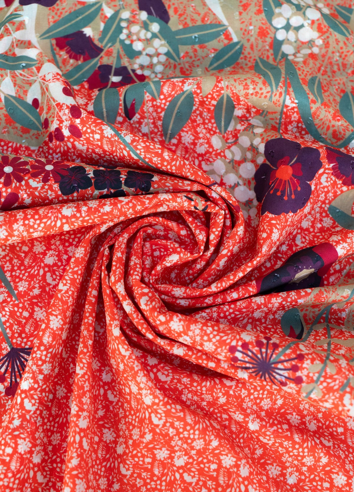 Powder Floral Hedgerow Cotton Scarf – Tangerine