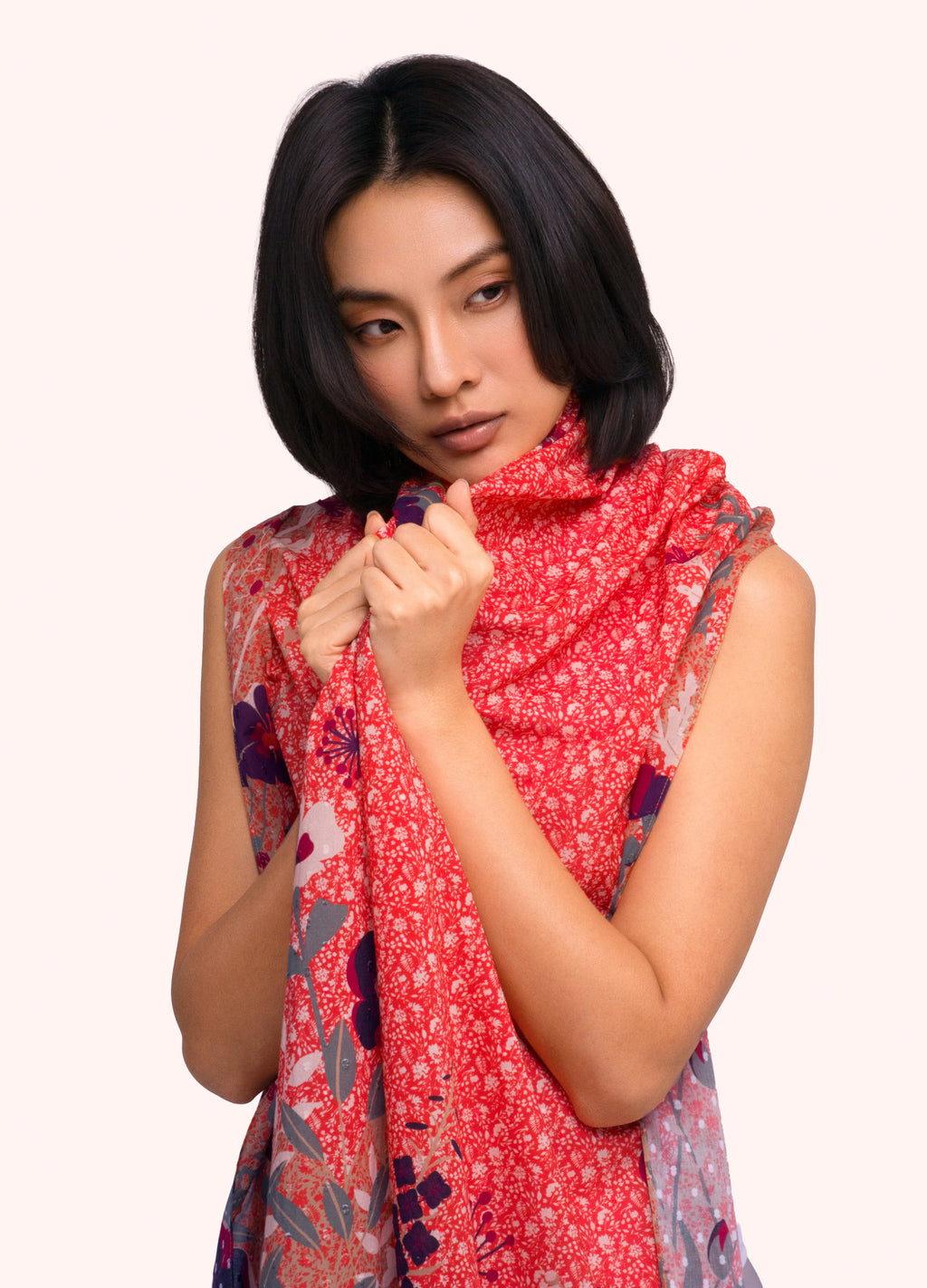 Powder Floral Hedgerow Cotton Scarf – Tangerine
