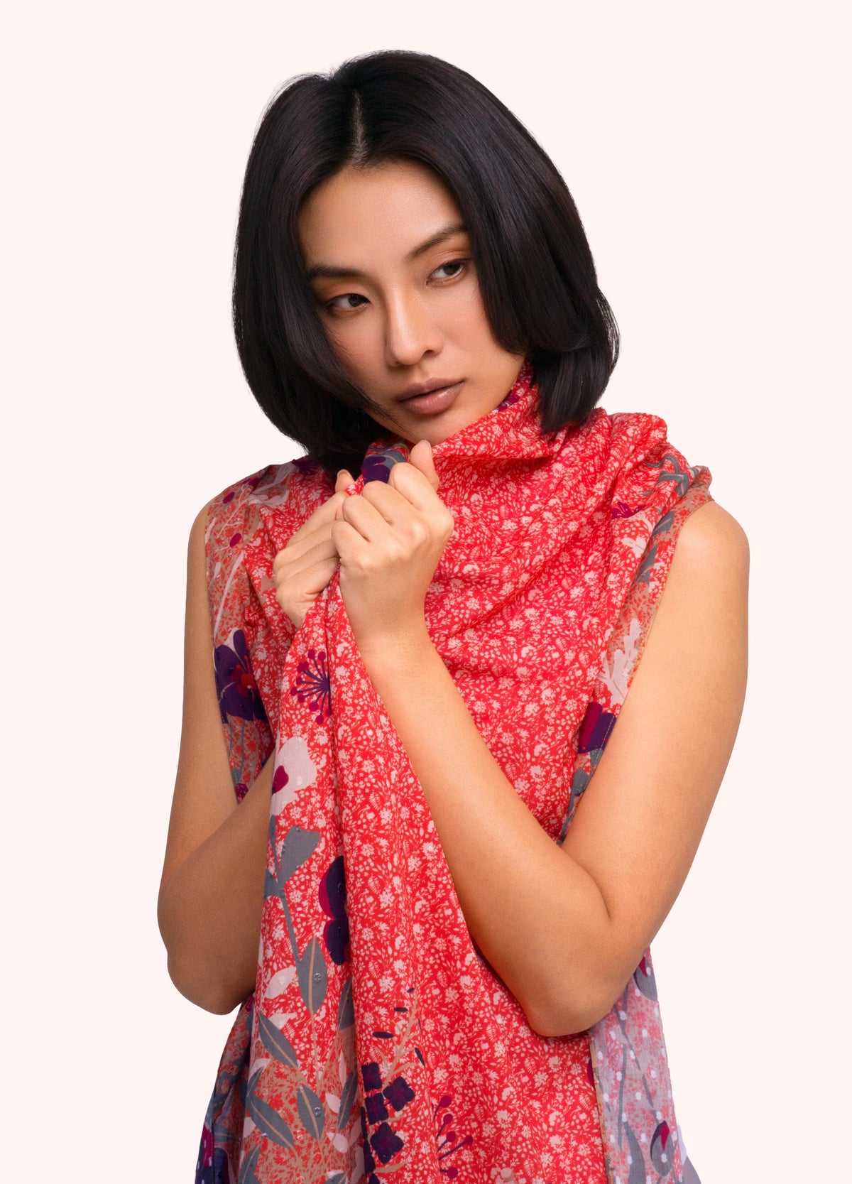 Powder Floral Hedgerow Cotton Scarf – Tangerine