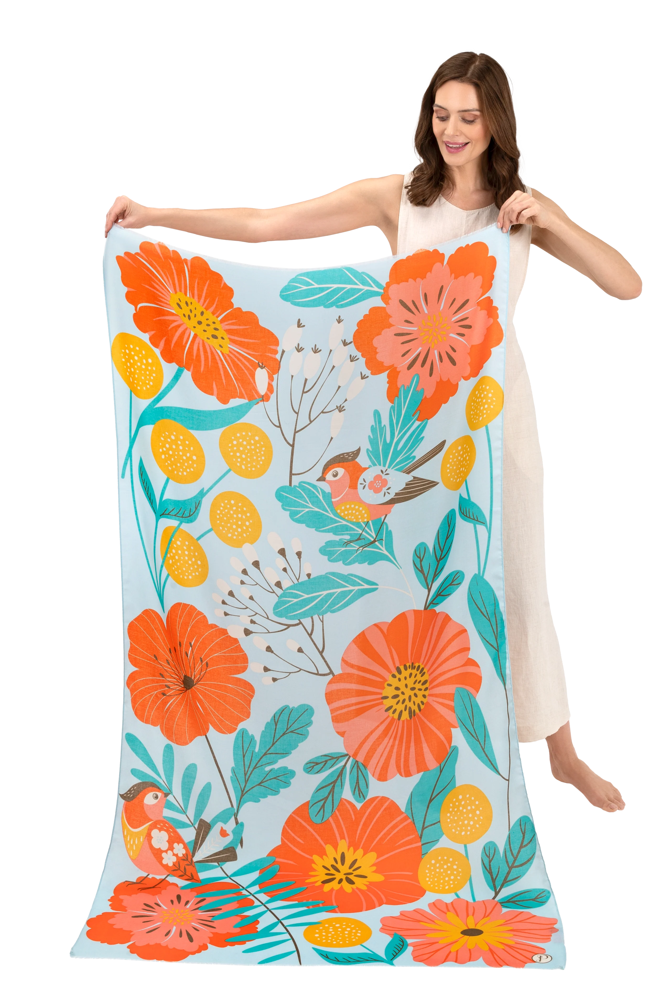 Powder Lovebirds in a Poppy Field Printed Scarf