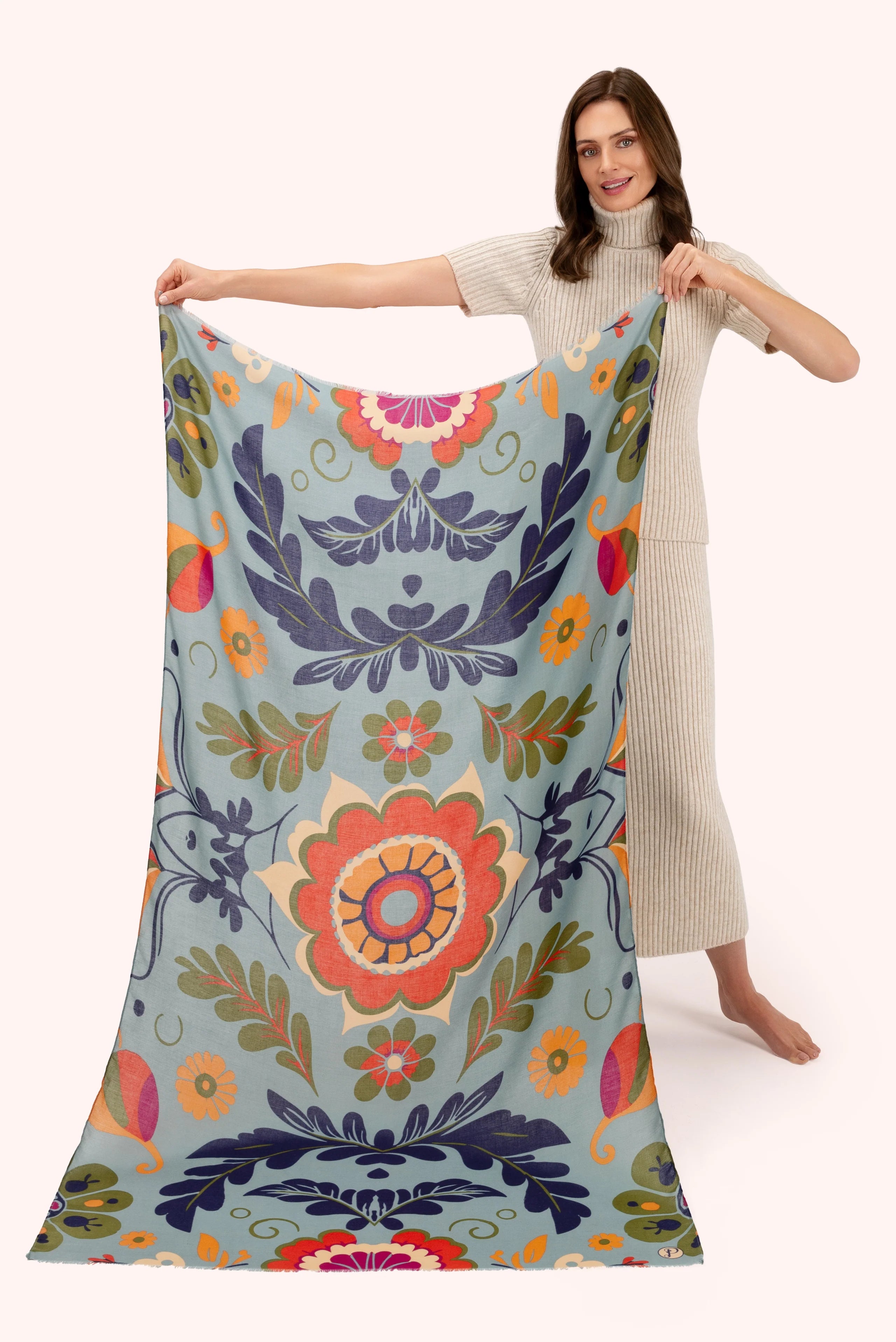 Powder Printed Scarf Folk Floral